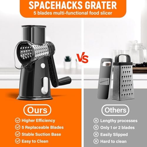 Rotary Cheese Grater Hand Crank, 5-in-1 Vegetable Chopper Spiralizer Slicer