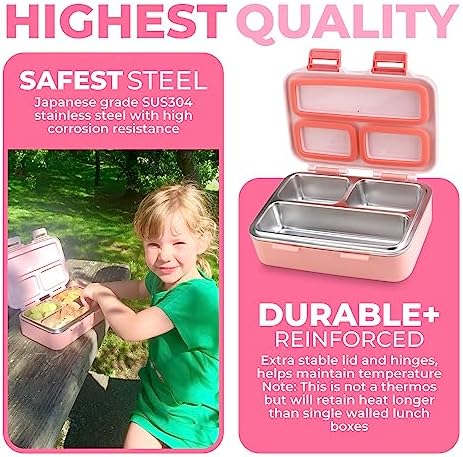 kinsho Small Stainless Steel Bento Box Lunch Container, Baby Toddlers, Pink