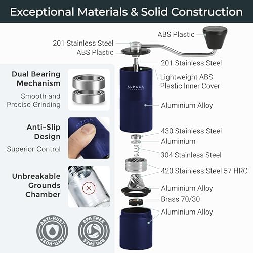 Manual Coffee Grinder, Adjustable Conical Burr, Espresso - Alpaca Ventures