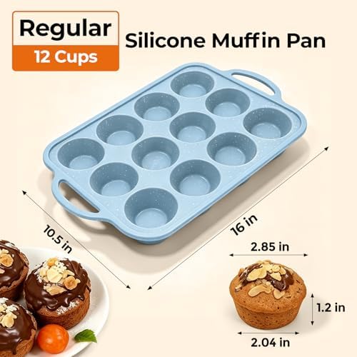 Silicone Muffin Pan, Metal Frame Regular Cupcake Pan Silicone Molds 12 Cups