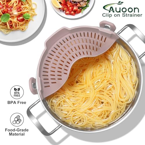 AUOON Pot Strainer Clip on Silicone, Large 10.45 x 4.33 in, Almond Rose