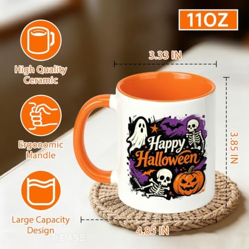 Halloween Coffee Mug,Ghost Skeleton Pumpkin Bat Cute Ceramic Cup