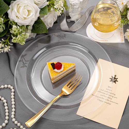 FLOWERCAT 60PCS Clear Plastic Plates - Disposable Clear Plates Heavy Duty for Fall Party/Wedding/Birthday- Include 30PCS 10.25inch Dinner Plates and 30PCS 7.5inch Dessert/Salad Plates