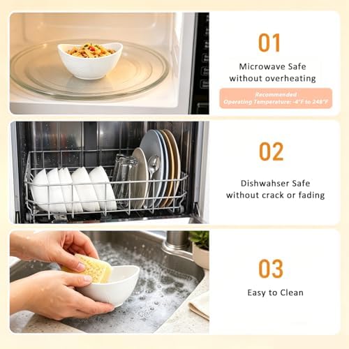 Wheat Straw Bowls Set of 6, Unbreakable Small Plastic Bowls 10oz, Small Serving Bowls for Ice Cream, Yogurt, Snack, Dessert, Microwave & Dishwasher Safe Mini Bowls for Kitchen, Party - White
