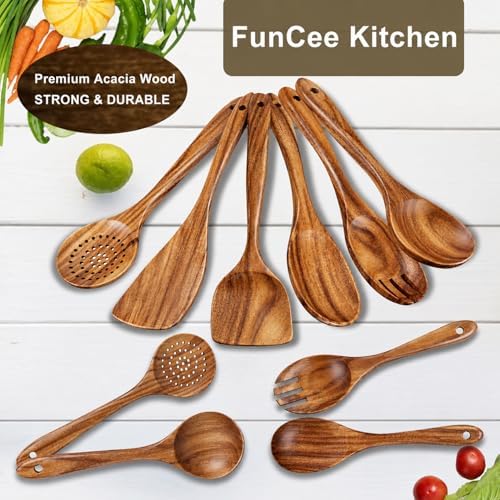 6 Pack Wooden Spoons For cooking – Heat-Resistant Wood Spatula with Comfort Grip, Lightweight Kitchen Cooking Utensils set, wood Spoon utensil Set Perfect for Non-Stick Cookware