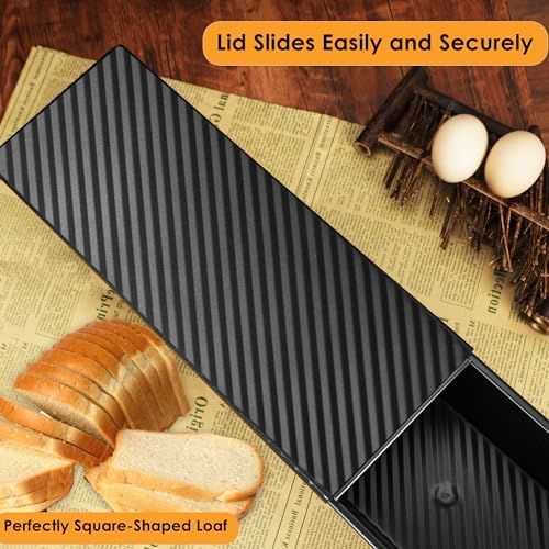 2.2lb Pullman Loaf Pan with Lid, 13inch SP-031 Bread Pan with Dough Scraper Cutter, Black Covered Loaf Pan for Sandwich Bread