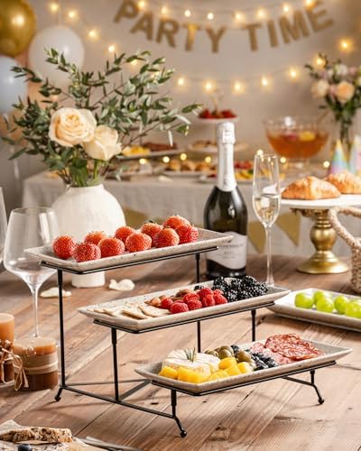 LAUCHUH 3 Tier Serving Tray, Porcelain Serving Platters and Trays for Party