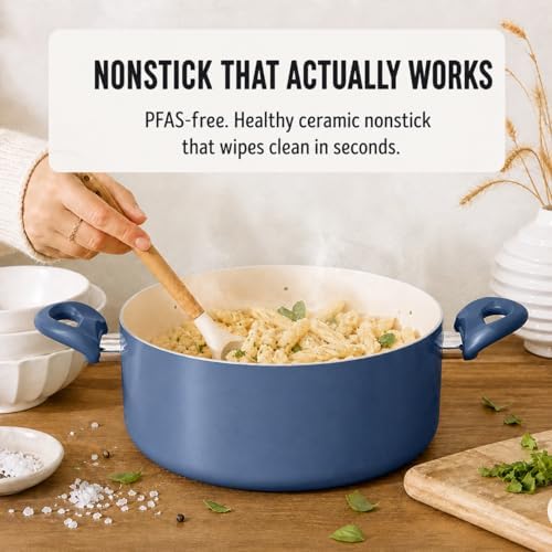 GreenLife 5QT Ceramic Nonstick Stockpot with Lid, Slate Blue