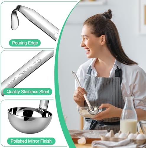 Meekoo 1 Pieces Stainless Steel Ladles with Pouring Rim Long Handle,3 Oz