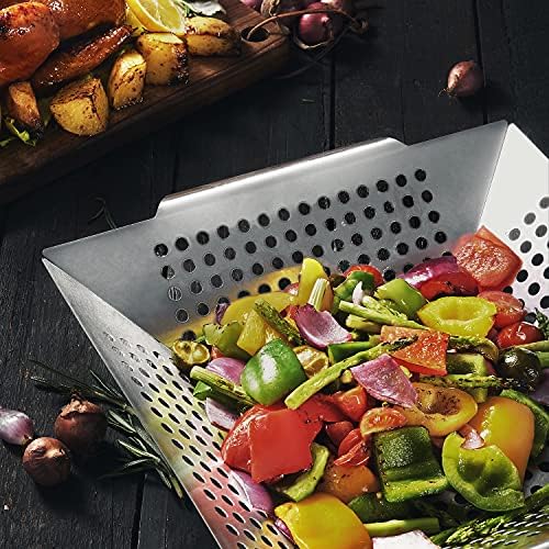 Grill Basket- Stainless Steel Grilling Basket for Indoor and Outdoor Use