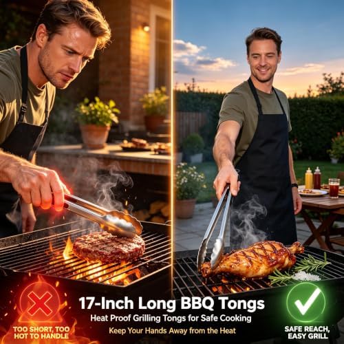 Grill Tongs, 17 Inch Extra Long BBQ tongs - Heavy Duty Kitchen Tong