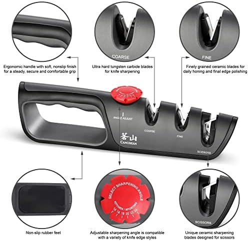 Cangshan 1026108 3-Stage Adjustable 14-24 Degree Professional Knife + Scissor Sharpener Black