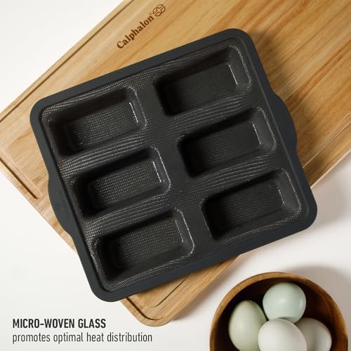 Calphalon Omni 6-Cup Mini Loaf Pan with GlassFlex Technology, Flexible Silicone & Micro-Woven Glass Core for Ultra Airflow & Even Baking, Grey