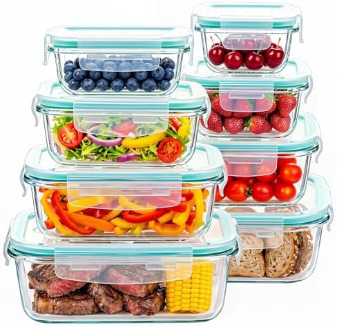 8 Pack Glass Food Storage Containers with Lids(Green)
