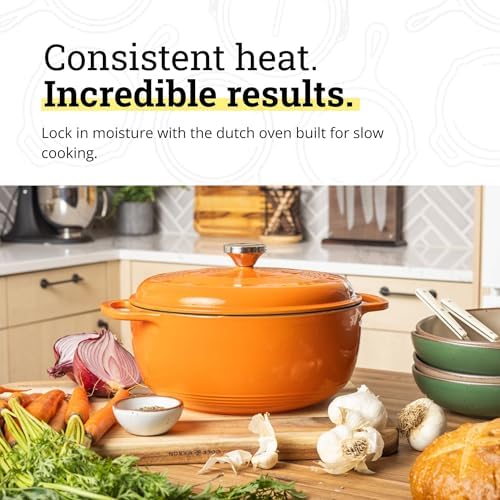 Lodge Essential Enamel Cast Iron Dutch Oven, 6 Quart, Pumpkin