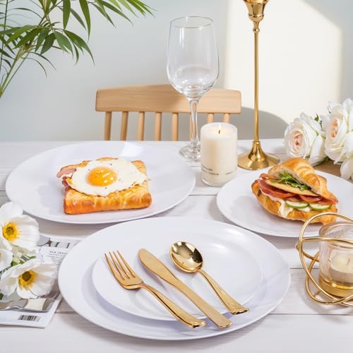 Nervure 100PCS White Plastic Plates - 10.25″ Disposable White Dinner Plates