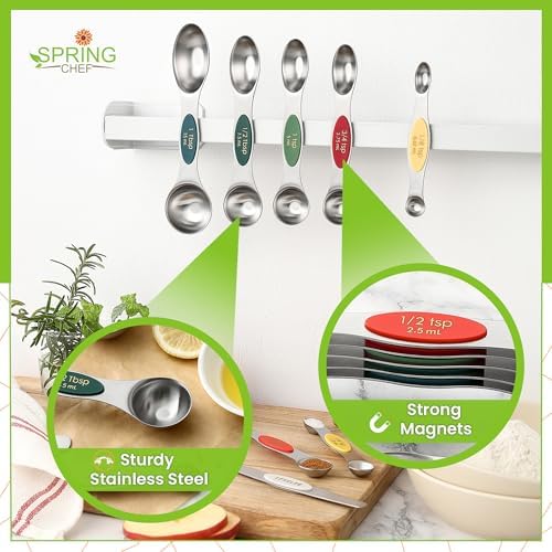 Spring Chef Stainless Steel Magnetic Measuring Spoons Set of 8, Very Merry