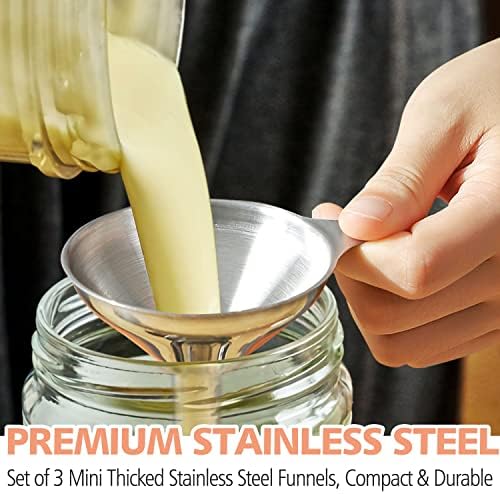 Anaeat Stainless Steel Mini Kitchen Funnel Set, 3 Pack Durable Metal Filling Funnels for Transferring Liquid, Dry ingredients, Cosmetic Lotion, Fluid, Spices, Powder - Food-Grade & High Heat Resistant