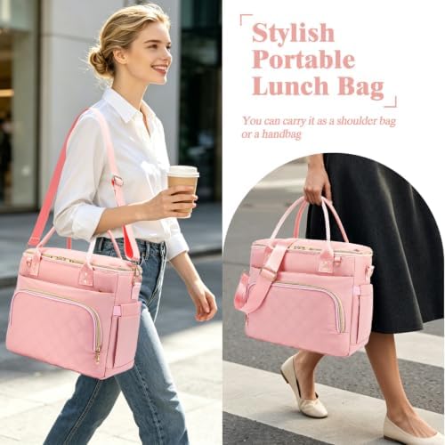 GYEUKHAM Insulated Lunch Bag for Women Men,Extra Large Lunch Box, Leakproof Reusable Cooler Tote for Adult, Everyday Soft Lunch Tote Bag for Work College Picnic Travel,Pink