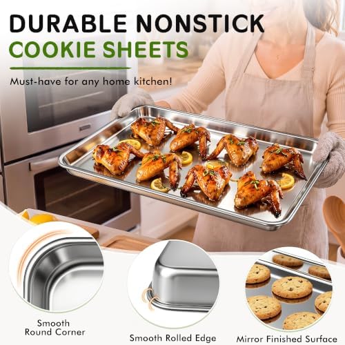 Baking Sheet Pan Set of 2, Stainless Steel Cookie Sheets for Baking, 18 x 13 Inch Large Baking Tray for Oven, Warp Resistant Nonstick Half Sheet Pan, Heavy Duty & Easy Clean
