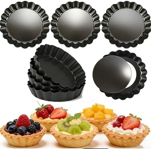DATANYA 12Packs Mini Tart Pans 4 Inch Tart Pan Removable Bottom Round Nonstick Quiche Pan, Heavy Duty Fluted Side for Pies, Mousse Cakes, Dessert Baking