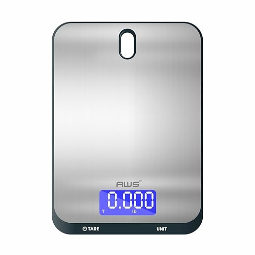 AWS Culinarian Digital Kitchen Cooking Baking Food Scale 22lb x 0.1oz | Stainless Steel with Tare, Touch Buttons, Water-Resistant Surface | Milk/Water mL Mode, Thin Design & Backlit Display