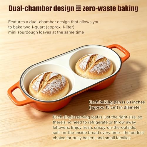 Mini Double Dutch Oven for Sourdough Bread Baking, Dual 1QT with Lid