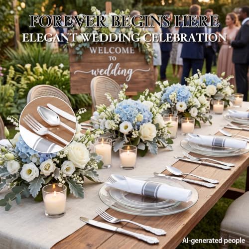 400PCS Pre Rolled Silver Plastic Silverware Sets Fancy for Wedding