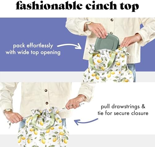 Fit & Fresh Lunch Bag For Women, Insulated Womens Lunch Bag For Work, Stain-Resistant Large Lunch Box For Women With Containers, Cinch Closure Cromwell Bag, Lemons