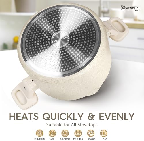 MICHELANGELO 6 Quart Granite Nonstick Cooking Pot with Strainer Lid, White