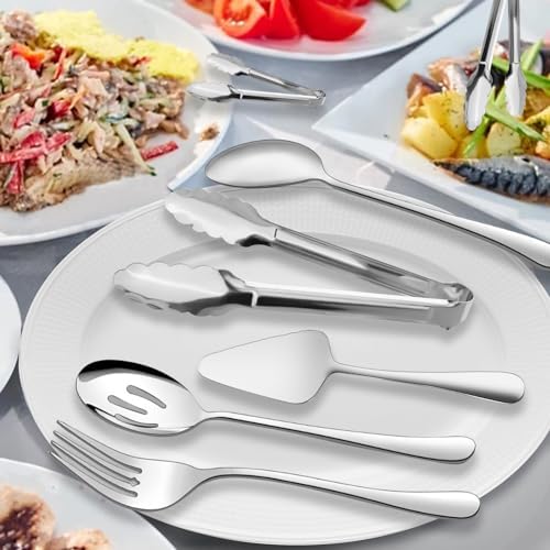 Serving Utensils,XEVOM 6-Piece Stainless Steel Serving Utensil Set Silver