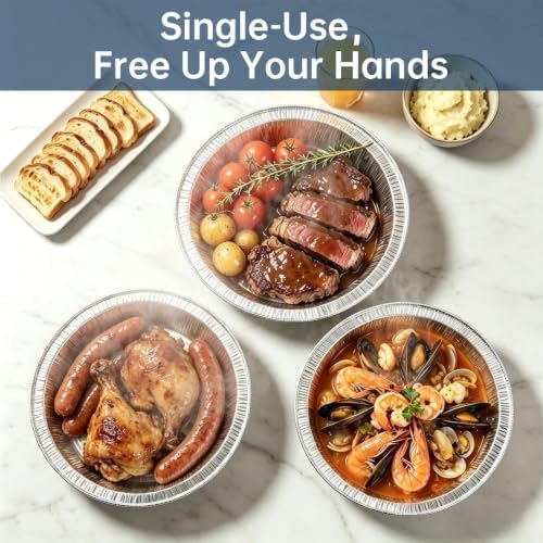 50 Pack 9 Inch Round Aluminum Pans with Lids, Disposable Aluminum Pie Pans with Lids, 9” Tin Foil Pans, Takeout Containers with Cardboard Covers for Cooking, Baking, Storage, Roasting, Reheating