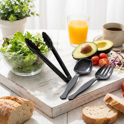 Mwellewm Plastic Serving Utensils Set Disposable Tongs Spoons for Buffet