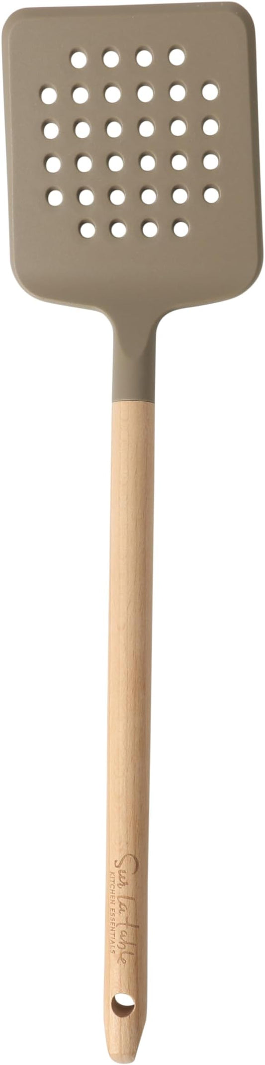 Sur La Table Kitchen Essential Chef's Toolkit Silicone Slotted Turner With Beechwood Handle - Taupe