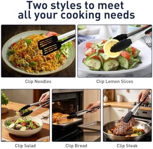 2 Pack Kitchen Tongs & 1 Shovel Clamp both with Silicone Tips,9 In