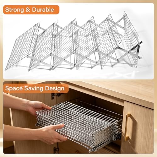 6 Tier Upgraded Collapsible Cooling Rack with Adjustable 3 Setting Design, Stackable Baking Rack with Clean Brush, Roasting Cooking Drying Wire Cooling Rack for Cookies Baking Roasting ＆ Grilling