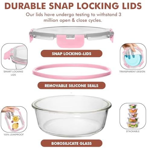 Razab 30 PC Glass Food Storage Containers with Lids - Reusable Glass Meal Prep Containers for Lunch and Leftovers - Airtight & Leakproof Snap Locking Lids - Oven, Freezer, Microwave, Dishwasher Safe
