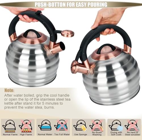 Tea Kettle for Stove Top Whistling Teapot, 3.2Q Tea Pot Stainless Steel Teakettle with Heat Proof Ergonomic Handle