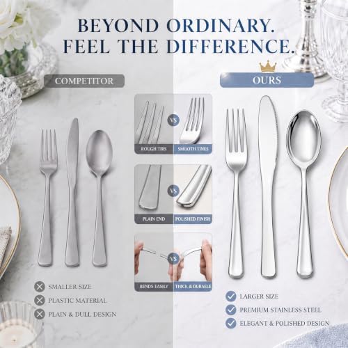 WDF 180 Ps Silver Plastic Silverware - Plastic Cutlery - Fancy Plastic Silverware Heavy Duty - 60 Forks 60 Knives 60 Spoons - Disposable Utensils Perfect for Fall Party/Wedding/Thanksgiving/Christmas