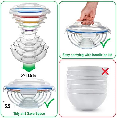 Stackable Glass Mixing Bowls with BPA Free Lids Set of 5