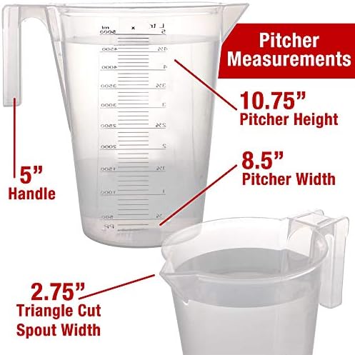 TCP Global 5 Liter (5000ml) Plastic Graduated Measuring and Mixing