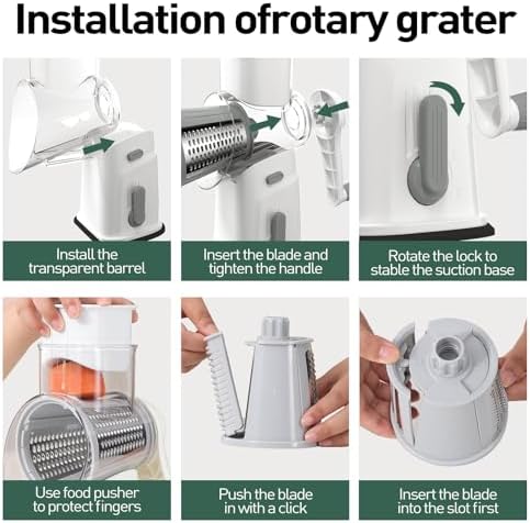 APSARAS USA Cheese Grater Hand Crank, Rotary Cheese Grater, 5 in 1 Rotary Grater, Cheese Shredder Replaceable Stainless Blades with Strong Suction Base, Easy to Clean Kitchen Gadgets with Storage Box