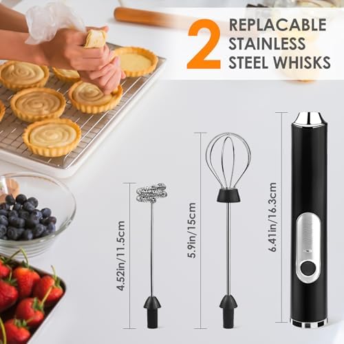 Milk Frother Handheld, Rechargeable Coffee Frother Wand, Drink Mixer, Black