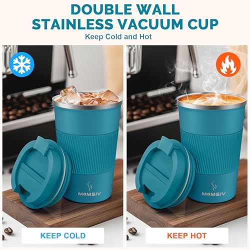 MOMSIV 12oz Travel Coffee Mug, Insulated Coffee Cup with Leak Proof Lid