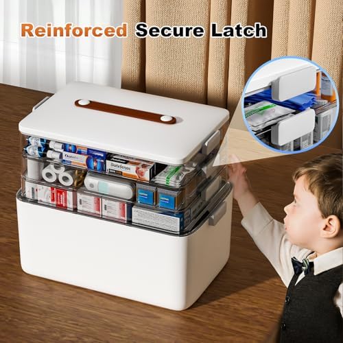 funest 4- Tier Medicine Storage Box Organizer Portable First Aid kit Box Sewing, Art, Craft with Handle, Multipurpose Medical Supply Organizer with Removable Tray