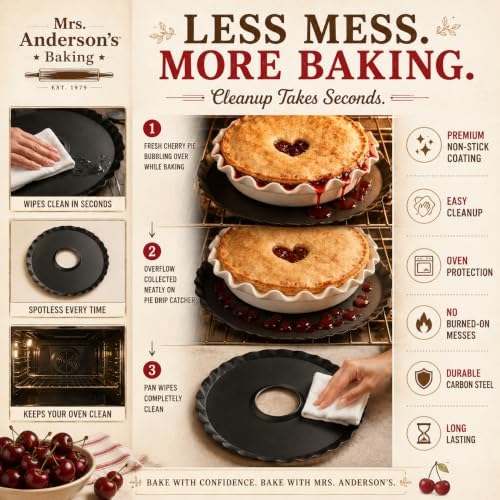 Mrs. Anderson’s Baking Non-Stick Pie Drip Catcher Pan, Carbon Steel with Premium Non-Stick Coating, PFOA and BPA Free