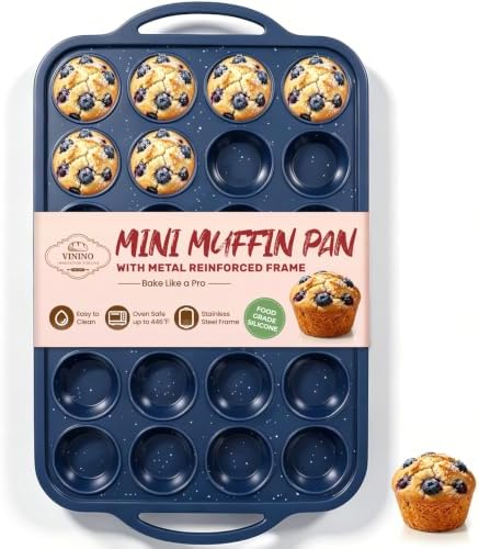 Vinino 24 Cup Silicone Muffin Pan with Metal Reinforced Frame