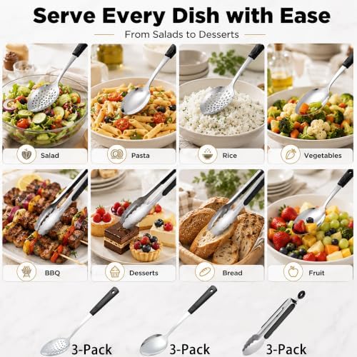 Buffet Serving Utensils Set, 9-Piece with Serving Spoons & Tongs