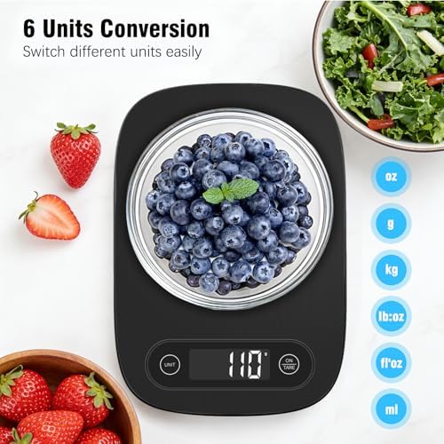 Food Scale, Digital Kitchen Scale with 5 Units LCD Display and Tare Function,Compact Design for Baking,Healthy Cooking,Meal Prep, 11lb Stainless Steel (Black)