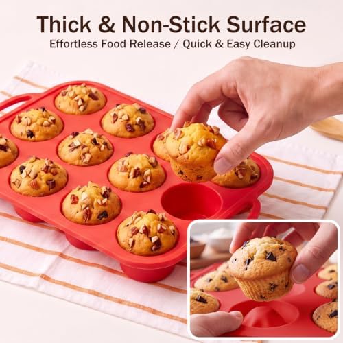 Silicone Muffin Pans for Baking, 12-Cup Nonstick Cupcake Pan
